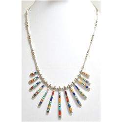 Dead Pawn Multi-Stone Inlay Sterling Silver Necklace - Marlene Watson