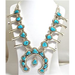 Old Pawn Turquoise Squash Blossom Sterling Silver Necklace - DC
