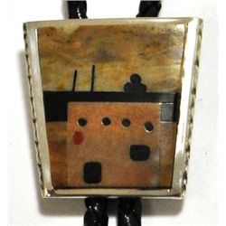 Zuni Multi-Stone Pueblo Sterling Silver Bolo Tie - Gilbert & Mildred Calavaza