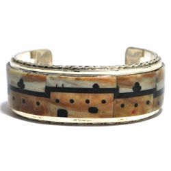 Zuni Multi-Stone Pueblo Sterling Sterling Silver Cuff Bracelet - Gilbert & Mildred Calavaza