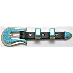 Zuni Turquoise Sterling Silver Ranger Buckle - Dickie Quandelacy