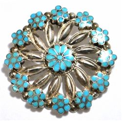 Old Pawn Turquoise Flower Sterling Silver Pendant & Pin - VM Dishta