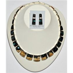 Navajo Pueblo Sterling Silver Necklace & Earrings Set - Calvin Begay