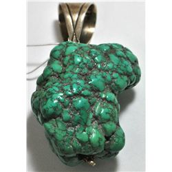 Old Pawn Large Turquoise Stone Sterling Silver Pendant
