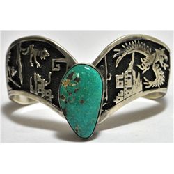 Old Pawn Turquoise Sterling Silver Storyteller Bracelet