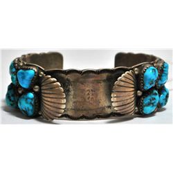 Old Pawn Sleeping Beauty Turquoise Sterling Silver Cuff Bracelet Women's Watch - Tsinnie