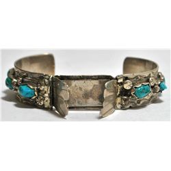 Old Pawn Turquoise Sterling Silver Cuff Bracelet Women's Watch