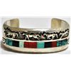 Image 1 : Navajo Multi-Stone Sterling Silver Running Horses Cuff Bracelet