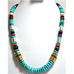 Navajo Multi-Stone Necklace with 12k Gold Fill & Sterling Silver - Tommy Singer