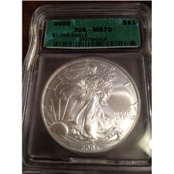 2005 PURE SILVER AMERICAN EAGLE, MS-70-HIGHEST POSSIBLE GRADE