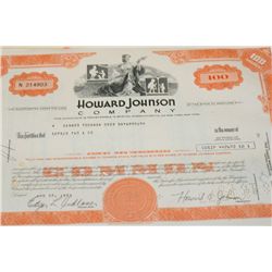 Howard Johnson Co. Stock Certificate dated 1973
