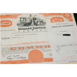 Howard Johnson Co. Stock Certificate dated 1973