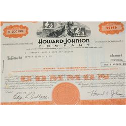 Howard Johnson Co. Stock Certificate dated 1972