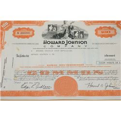 Howard Johnson Co. Stock Certificate dated 1972