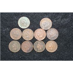 Indian Head Penny, various dates & conditions, lot of 10