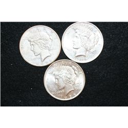 1922-S, 1923 & 1924 Peace $1, lot of 3