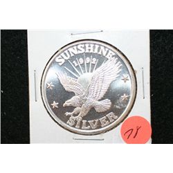 1992 Sunshine Silver Mining Silver Round, .999 Fine 1 Oz.
