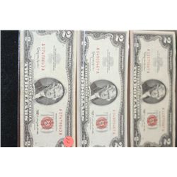 1963 United States Note $2, Red Seal, lot of 3