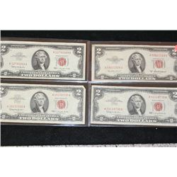 1953-A United States Note $2, Red Seal, lot of 1 & 1963 United States Note $2, Red Seal, lot of 3 to