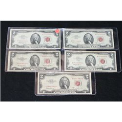 1953-C United States Note $2, Red Seal, lot of 1 & 1963 United States Note $2, Red Seal, lot of 3 to