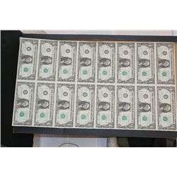 1985 US Federal Reserve Note $1, Richmond VA Reserve, Uncut Sheet, lot of 16