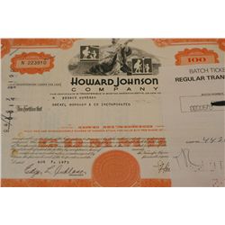 Howard Johnson Co. Stock Certificate dated 1973