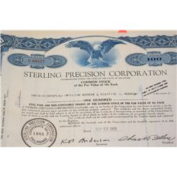 Sterling Precision Corp. Stock Certificate dated 1959