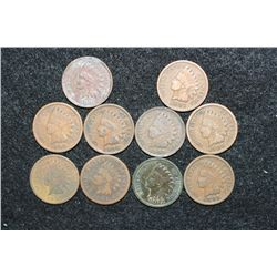 Indian Head Penny, various dates & conditions, lot of 10