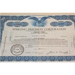 Sterling Precision Corp. Stock Certificate dated 1963