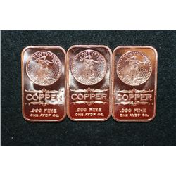 2012 Copper Ingot, .999 Fine 1 Oz., lot of 3