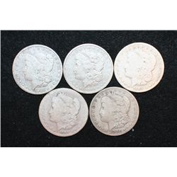 1882, 1882-O, 1889-O (2) & 1896-O Silver Morgan $1, lot of 5