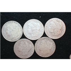 1879, 1880-S, 1882, 1882-S & 1890-O Silver Morgan $1, lot of 5