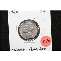 1964 Jefferson Nickel, Clipped Planchet