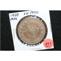 1958 Mexico Un Peso Foreign Coin