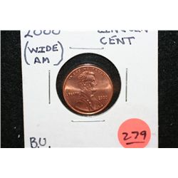 2000 Lincoln Penny (Wide AM), BU