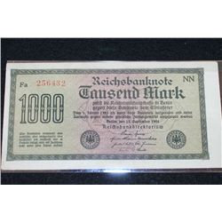1922 German 1,000 Fausend Mark Foreign Bank Note