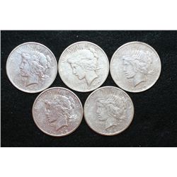 1922, 1922-D (2) & 1922-S (2) Peace $1, lot of 5