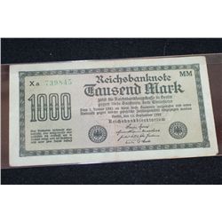 1922 German 1000 Fausend Mark Foreign Bank Note