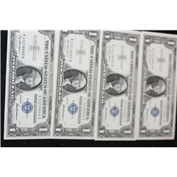 1957 US Silver Certificate $1, Blue Seal, lot of 4, Consecutive Numbers