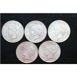 1922-D, 1923, 1923-D, 1923-S & 1924 Peace $1, lot of 5