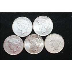 1922, 1922-S, 1923, 1923-S & 1924 Peace $1, lot of 5