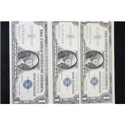 1957-B US Silver Certificate $1, Blue Seal, lot of 3 with 2 Consecutive Numbers