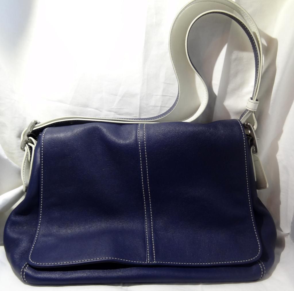 Coach Hampton Navy Blue Leather Messenger Flap Bag