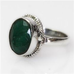 Natural 23.09 ct Emerald Oval Ring .925 Sterling Silver