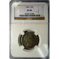 1904 BARBER QUARTER NGC XF-AU45 NICE!