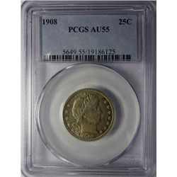 1908 BARBER QUARTER PCGS AU55