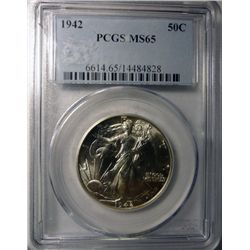1942 WALKING LIBERTY HALF DOLLAR PCGS MS65 GEM