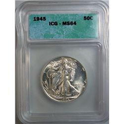 1945 WALKING LIBERTY HALF DOLLAR ICG MS-64
