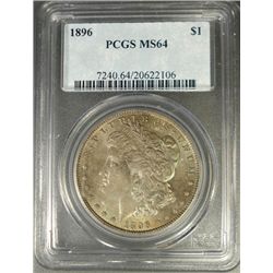 1896 MORGAN SILVER DOLLAR, PCGS MS64 GREAT COLOR