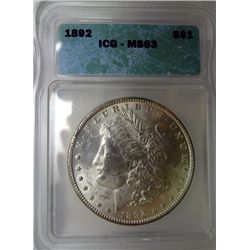 1892 MORGAN DOLLAR ICG MS63 NICE